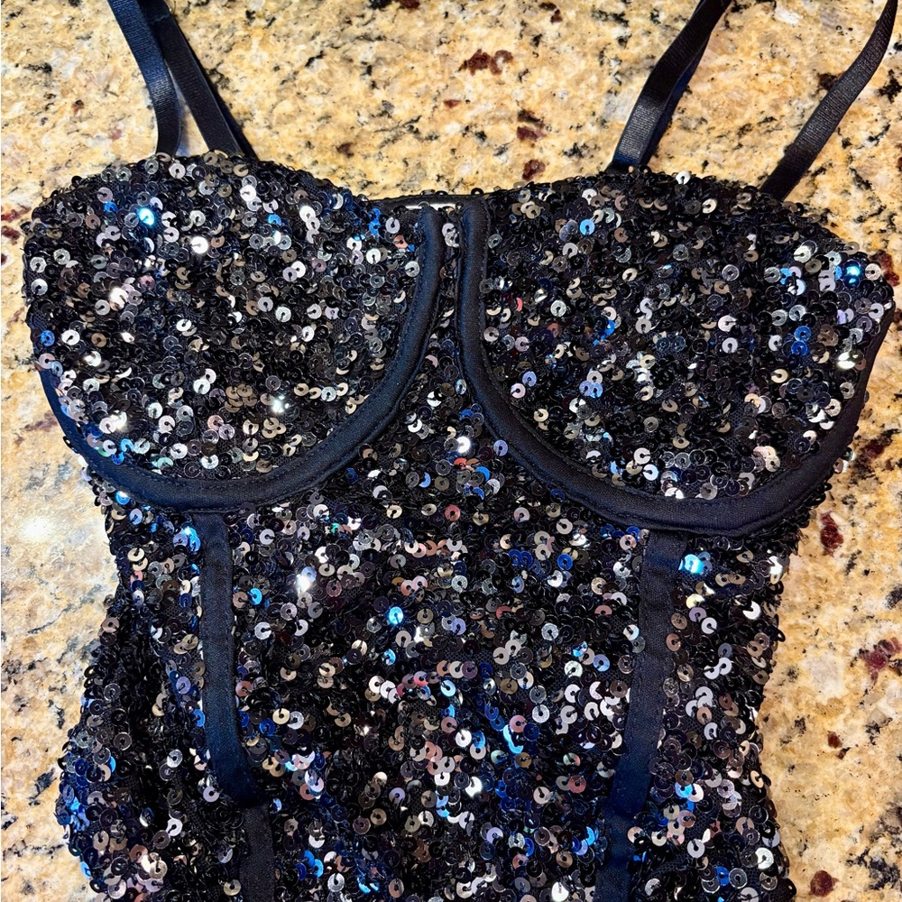 No Boundaries Black Sequin Corset Top Size XXS (00)